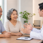 Senior couple receiving preventive healthcare consultation at a private hospital in Thailand