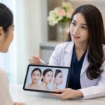 Plastic surgeon consulting a patient before rhinoplasty in Thailand