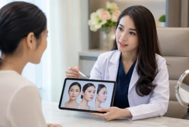 Plastic surgeon consulting a patient before rhinoplasty in Thailand