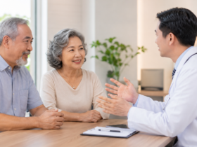 Senior couple receiving preventive healthcare consultation at a private hospital in Thailand