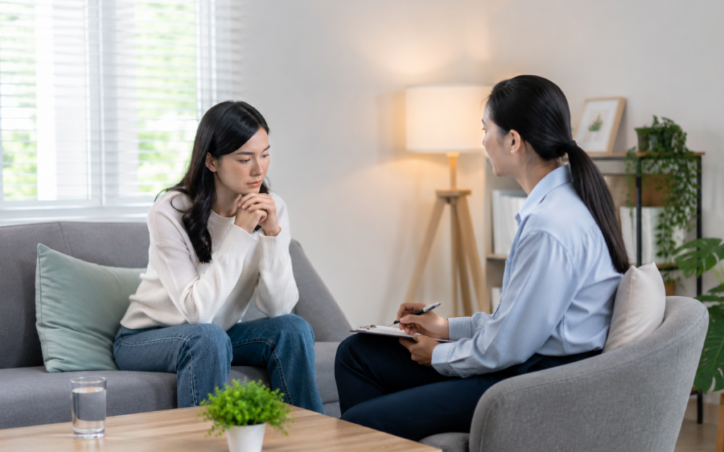 Psychologist providing counseling during a private therapy session