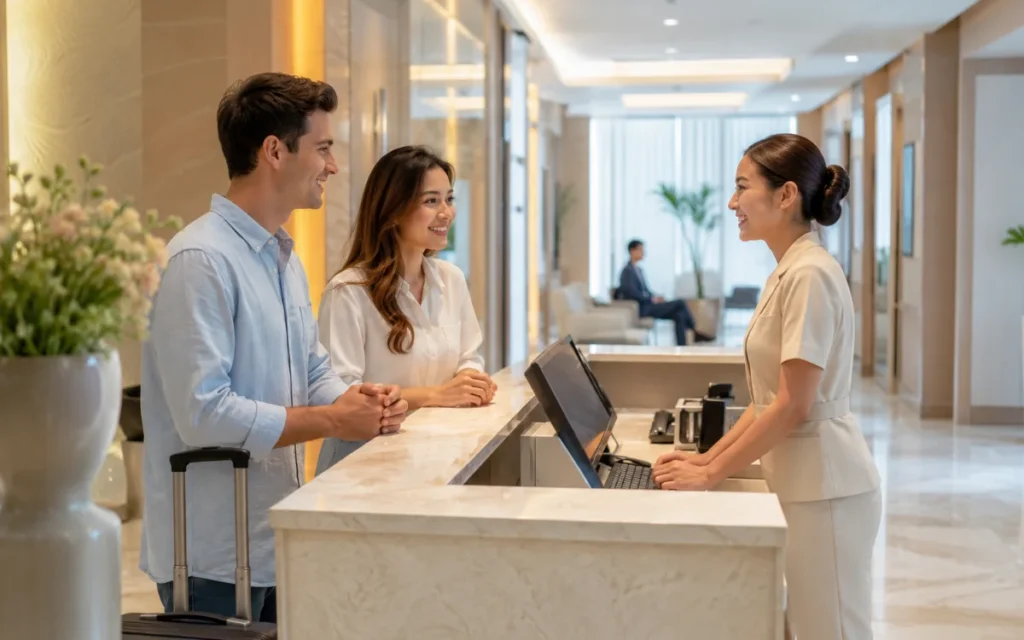 Modern private hospital reception welcoming international patients in Thailand