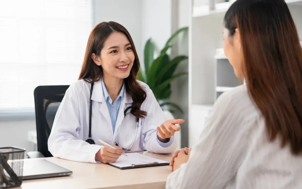 Doctor explaining type 2 diabetes risk factors to a patient