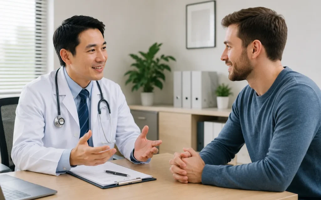 Doctor reviewing non invasive cardiac screening results with a patient
